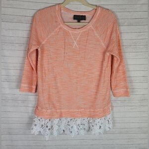 SUNDAYS IN BROOKLYN MIXED MEDIA CROCHET HEM SWEATSHIRT, SZ XS